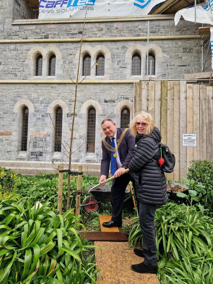 The Lord Mayor and our Chair, Penny Tarrant, planting the new tree