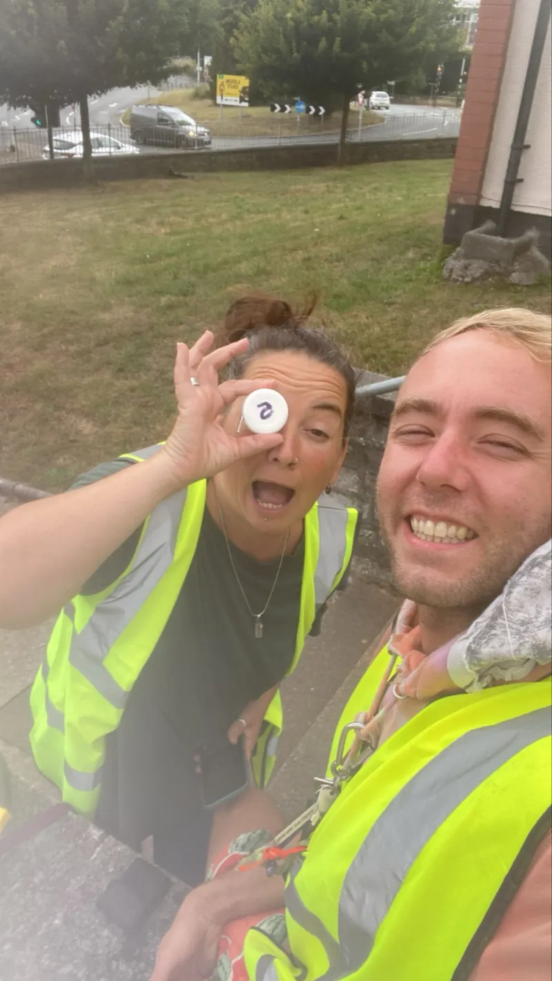 Anna and Tom demonstrating how to use a DBH tape